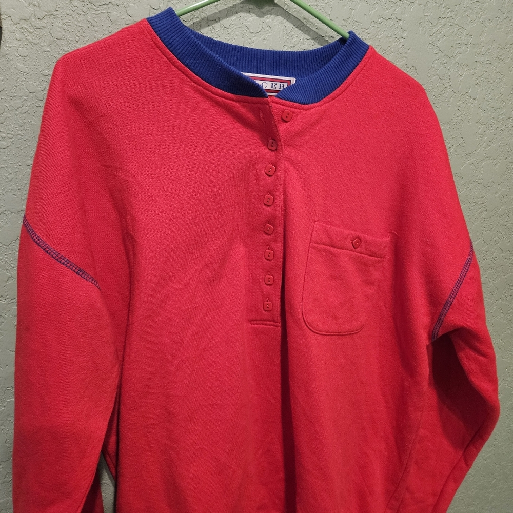 Pacer Quarter Button Down Red Pullover Size Large